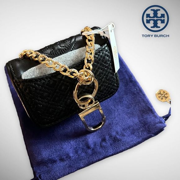 NWT Tory Burch Lil Fleming Key Fob / Bag Charm in Black Napa Leather $115 - Picture 16 of 16